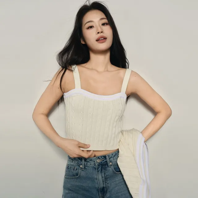【GIORDANO 佐丹奴】韓系選品 女裝絞花撞色短版針織背心(多色任選)