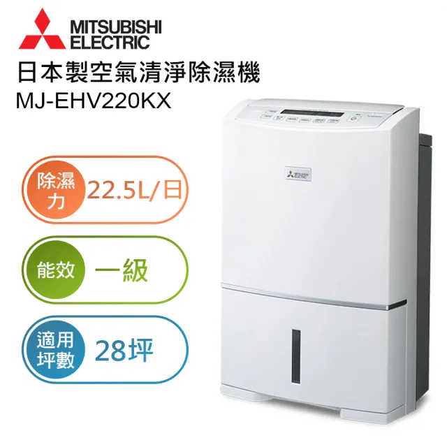 【MITSUBISHI 三菱電機】22.5L變頻AI智慧三合一清淨除濕機(MJ-EHV220KX-TW)