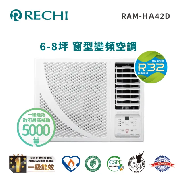 【RECHI 聲寶瑞智】6-8坪 4.2kw 一級變頻右吹窗型冷氣(RAW-HA42D)