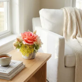 【HUGO DECO 榆果傢飾】水感粉色玫瑰繡球香氛花飾(擬真花/香氛/花禮/桌花/永不凋零)