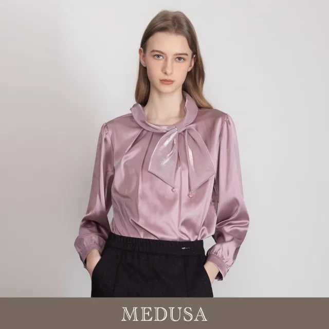 【MEDUSA 曼度莎】現貨-高級粉紫色絲緞面綁結上衣（M-XL）｜緞面襯衫 女上班穿搭（701-55901）