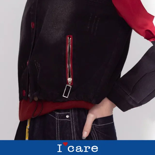 【I’Care 依卡】現貨-美式街頭率性拼接牛仔外套 - 2色（F）｜牛仔外套 女休閒外套 短版夾克（707-19707）