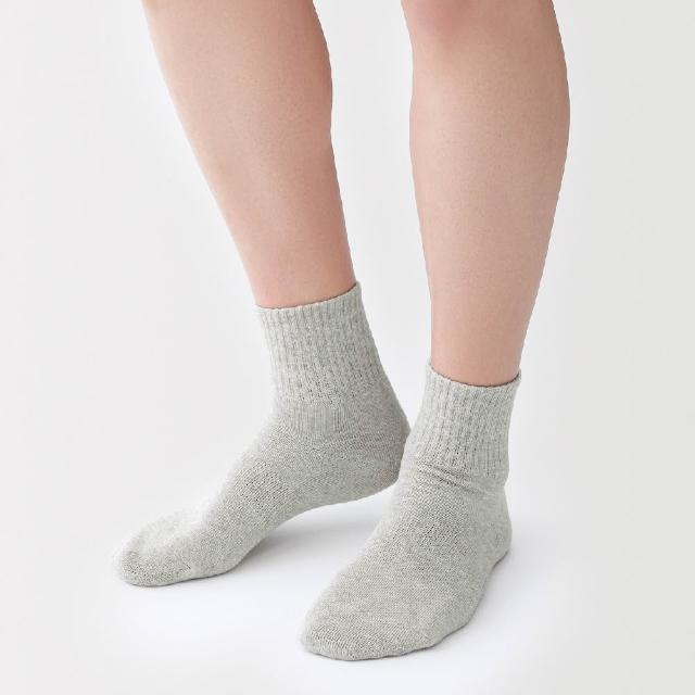 【MUJI 無印良品】男圈絨直角短襪25-27cm(灰色/墨灰)