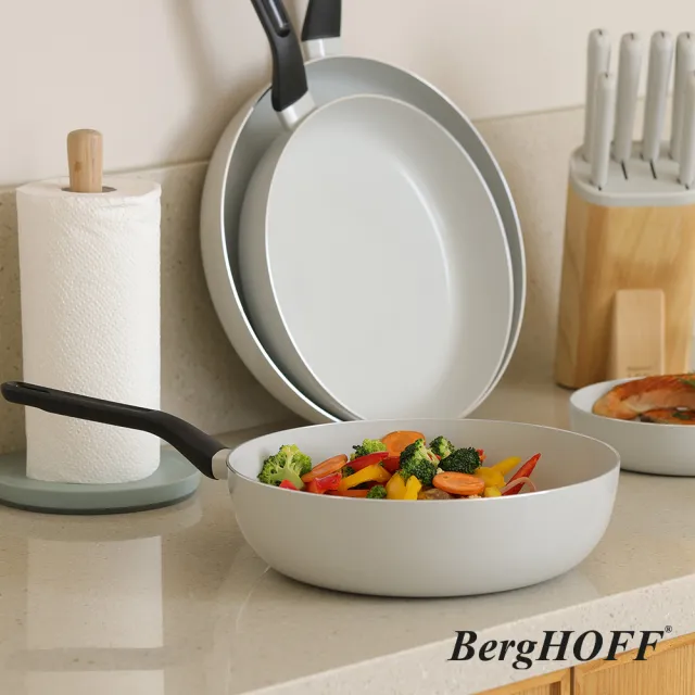 【BergHOFF 貝高福】Glints陶瓷塗層不沾鍋單柄炒鍋28cm(BHGL-28W)