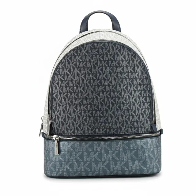 【Michael Kors】RHEA拚色滿版logo PVC後背包(藍白)（其他規格）
