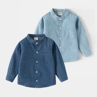 【橘魔法】立領薄款牛仔襯衫 男童 童裝 兒童 長袖上衣 薄外套 防曬 罩衫 薄長袖 中性款