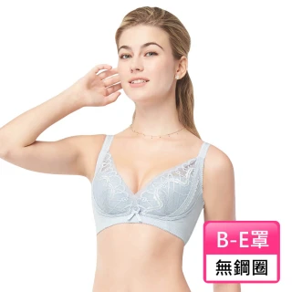 【Swear 思薇爾】美波曲線系列B-E罩無鋼圈蕾絲包覆背心型塑身女內衣(晨煙藍)