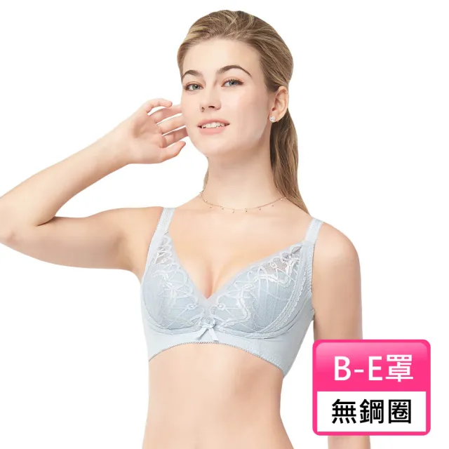 【Swear 思薇爾】美波曲線系列B-E罩無鋼圈蕾絲包覆背心型塑身女內衣(晨煙藍)