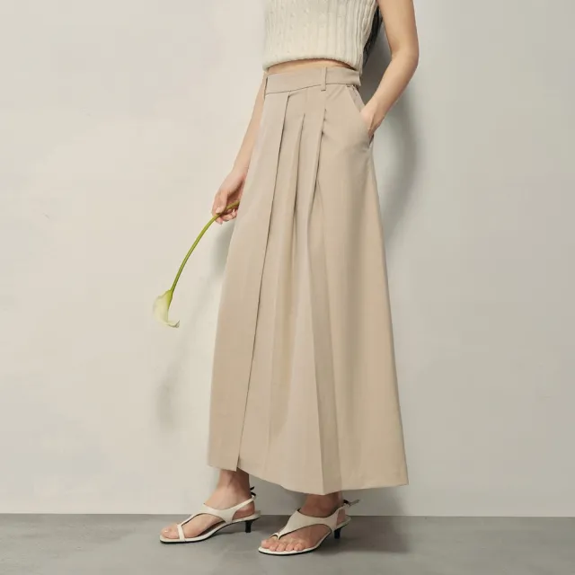 【GIORDANO 佐丹奴】韓系選品 女裝不對稱壓褶設計感長裙(多色任選)