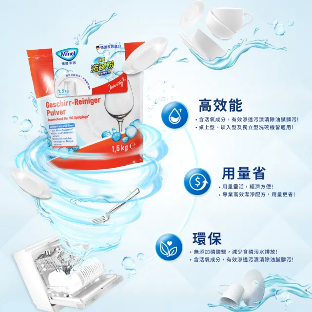 【Minel 米諾】洗碗機專用無磷洗碗粉1.5kg*4入(無刺鼻香味/強效去油/全機型適用)