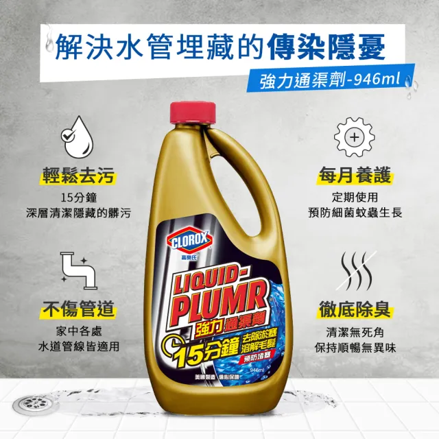 【Clorox 高樂氏】強力水管通渠劑946mlx3(疏通劑/水管清潔/凝膠/管道堵塞/溶解毛髮菜渣)