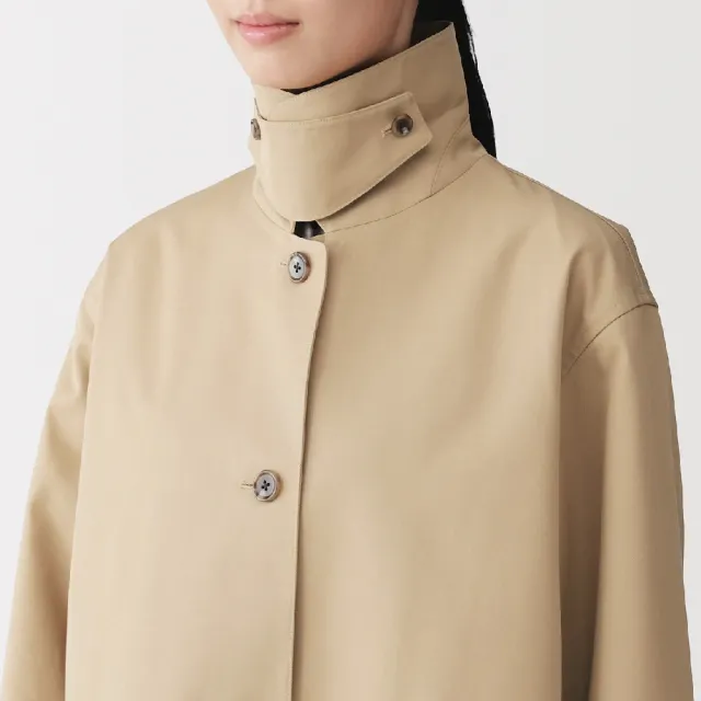 【MUJI 無印良品】女撥水加工棉混斜紋織折領短大衣(象牙白/米色/暗藍)