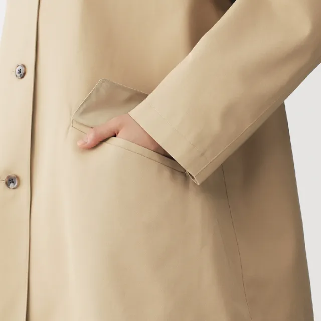 【MUJI 無印良品】女撥水加工棉混斜紋織折領短大衣(象牙白/米色/暗藍)