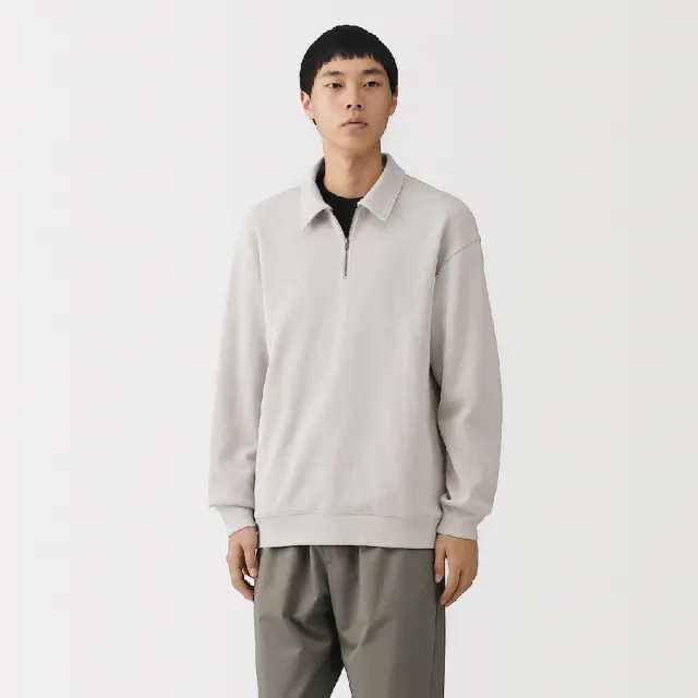 【MUJI 無印良品】男二重織有領套衫(淺灰/黑色/暗藍)