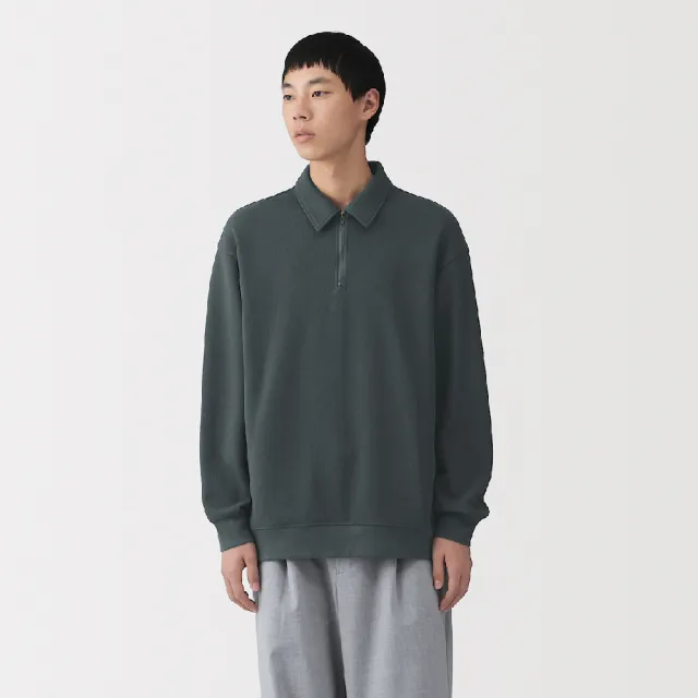 【MUJI 無印良品】男二重織有領套衫(淺灰/黑色/暗藍)