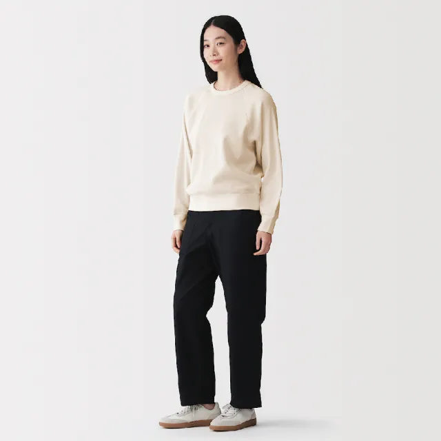 【MUJI 無印良品】女鬆餅紋圓領長袖T恤(墨灰/黑色/原色/粉米/淺藍)