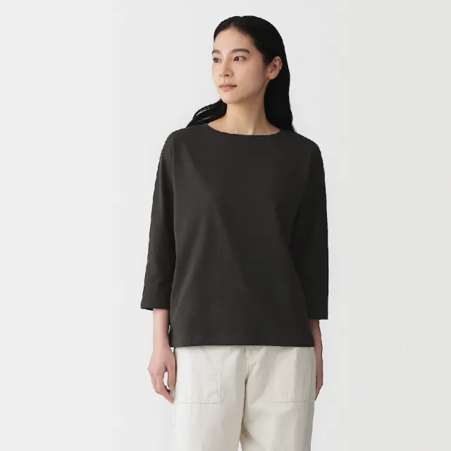 【MUJI 無印良品】女天竺船領七分袖T恤(白色/淺灰/深灰/黑色/煙燻粉/橘色/粉紫)