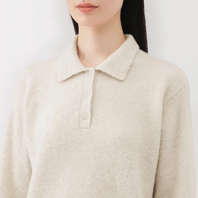 【MUJI 無印良品】女羊毛混毛絨POLO針織衫(粉米/駝色/深灰/卡其綠)