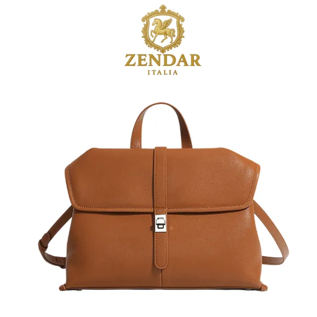 【ZENDAR】直播限定 限量1折 頂級小牛皮手提包肩背包 愛莉莎系列 全新專櫃展示品(焦糖棕)