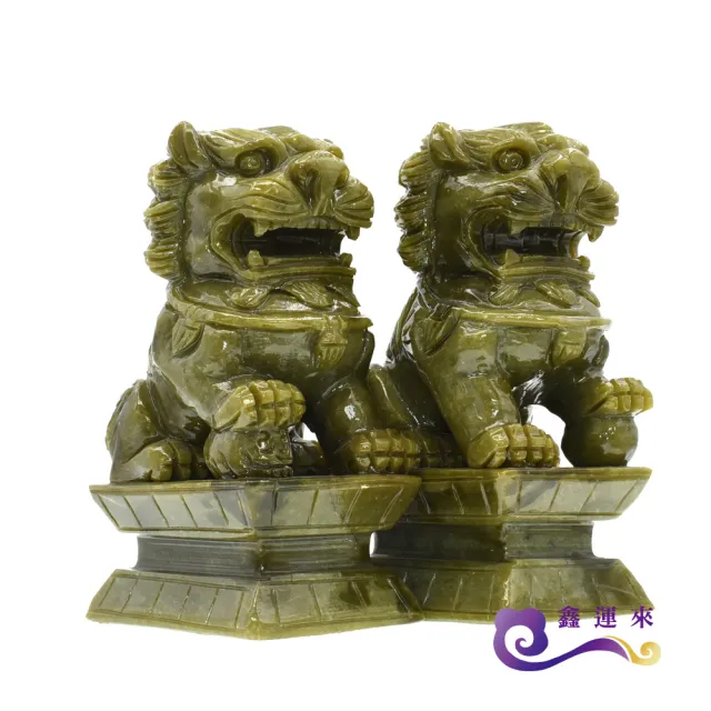【鑫運來】◎青玉雙獅聚財擺件