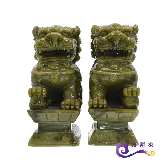 【鑫運來】◎青玉雙獅聚財擺件