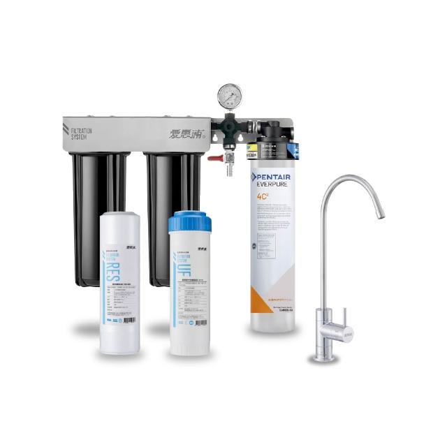 【EVERPURE 愛惠浦】櫥下型 PURVIVE Trio-4C2無鉛龍頭三道式生飲淨水器(前置樹脂+中空絲膜)