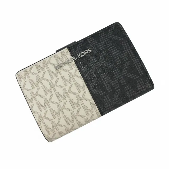 【Michael Kors】JET SET TRAVEL滿版logo拼接PVC皮革中夾35F4STVF6B(黑白)