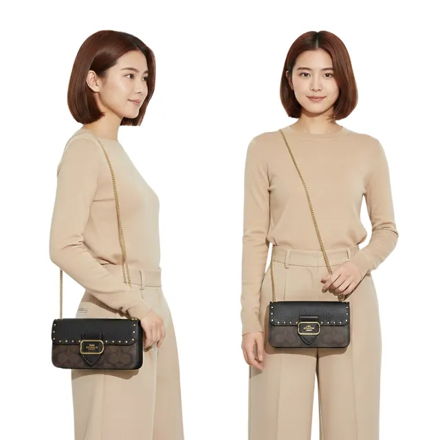 【COACH】Morgan系列棕黑色鉚釘釦式鍊條斜背包(CF474 IMOSN)