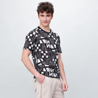 【oillio 歐洲貴族】短袖冰涼T恤 滿版英文  抗皺 透氣輕盈 (黑色 法國品牌 有大尺碼)