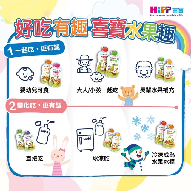 【HiPP】喜寶生機水果趣 100gx16入(黑棗黑醋栗/水蜜桃野莓/蘋果草莓/西洋梨/蘋果/香蕉/芒果/奇異果 任選)