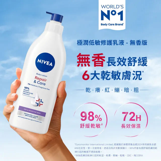【NIVEA 妮維雅】極潤低敏修護乳液-無香版500ml(身體乳液/溫和舒緩/乾燥敏感)