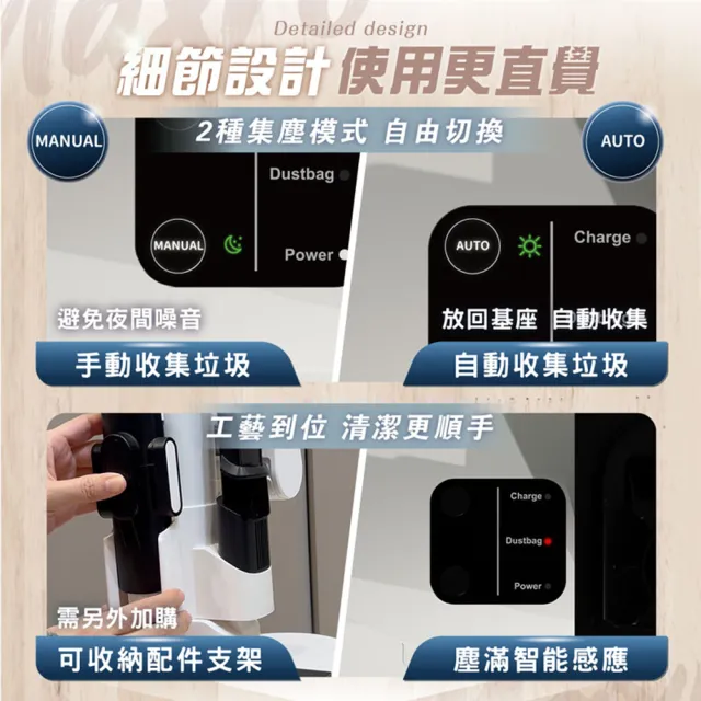 【MAXRO】易吸淨 | 自動集塵強力旋風吸塵器 MX-VC2501-清潔大師組