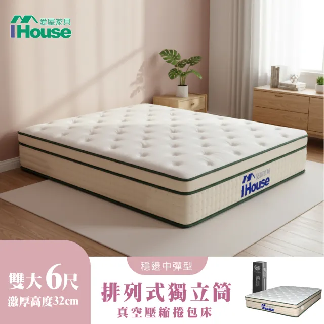 【IHouse】高適壓回彈 雙大6尺床沿加固獨立筒床墊 (加大床墊/真空壓縮捲床S6) - momo購物網 - 好評推薦 -2026年7月