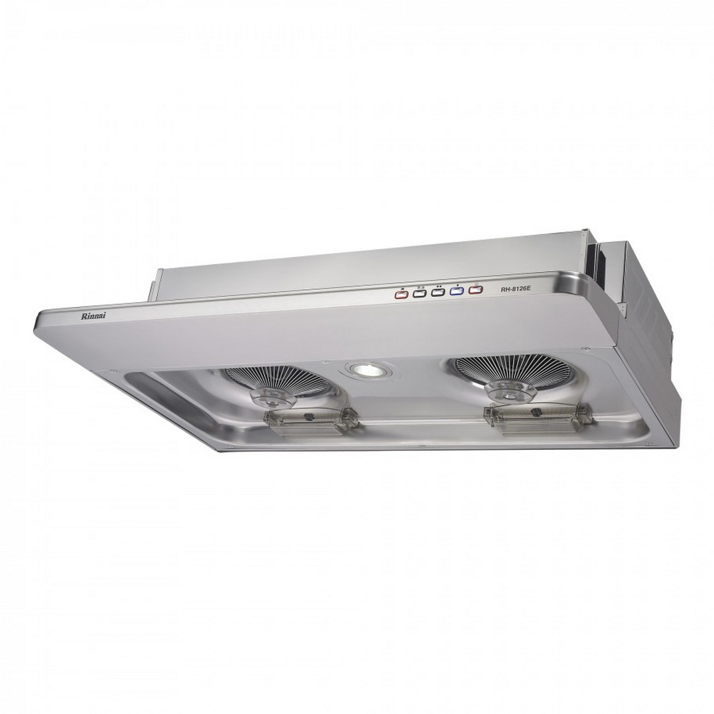 Rinnai 林內 RH-8126E 隱藏式抽油煙機，精選不鏽鋼材質打造，電子式按鍵操作簡便，具備2段風量調整，完美吸除廚房油煙。機體尺寸791×185×510 mm，適用110V/60Hz電壓，標準安裝設計，保固1年，BSMI許可字號R51114。高效排煙，維持廚房清新環境，提升烹飪體驗。