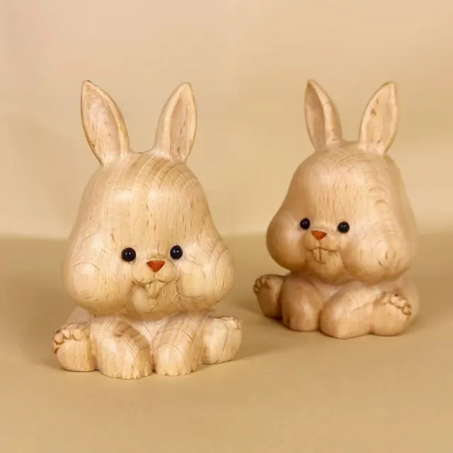 【MoonDy】擺件 裝飾品 居家擺件 可愛齙牙兔 桌面裝飾 櫸木裝飾品 木雕擺件 療癒小物 擺設 雕刻擺件