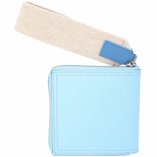 【JACQUEMUS】Le Carre Rond 滑面牛皮拉鍊短夾-水藍色 南法小眾精品