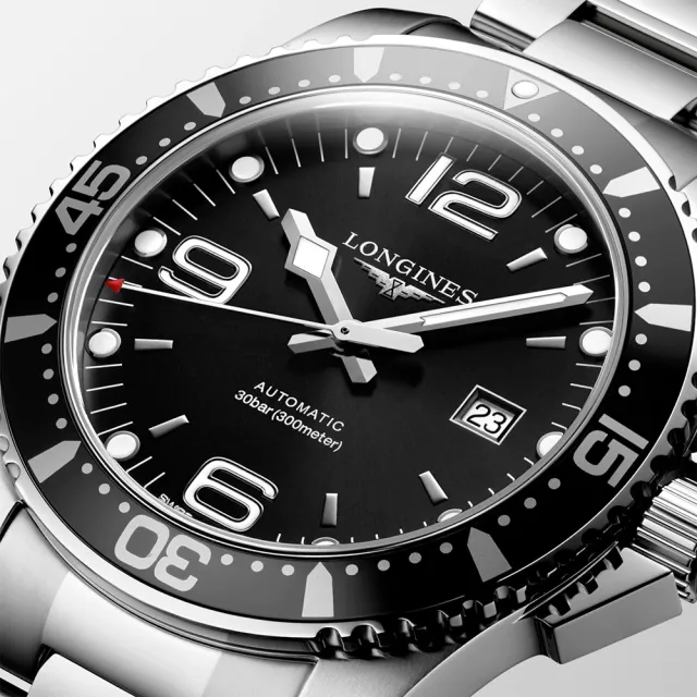 【LONGINES 浪琴】黑水鬼 Conquest 征服者300米潛水64小時動力儲存機械錶-黑/44mm(L3.841.4.56.6)