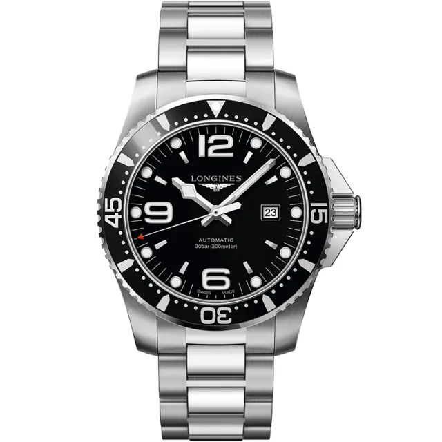 【LONGINES 浪琴】黑水鬼 Conquest 征服者300米潛水64小時動力儲存機械錶-黑/44mm(L3.841.4.56.6)