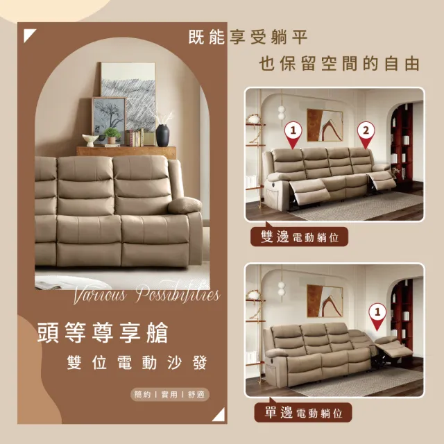 【IHouse】頭等尊享艙 4人納帕加厚皮革 雙位電動+按摩沙發(4人座/附USB)