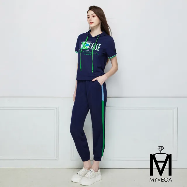 【MYVEGA 麥雪爾】MA休閒風撞色織帶套裝下身-深藍