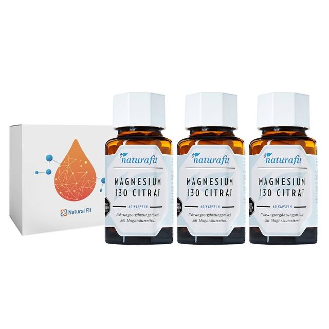 【Natural Fit 活粒適】檸檬酸鎂130膠囊 三入組 60粒/入(素食營養素 助眠、消化、代謝)