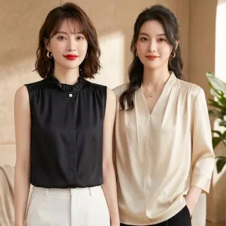 【巴黎精品】現貨 限搶!頂級法式絲質上衣緞面背心名媛絲綢冰絲襯衫天絲無袖女T恤(純色5色a1iz25)