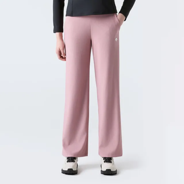 【DESCENTE】長褲 女 運動褲 寬鬆版型 WOMEN RIBBED SEMI-WIDE FLEECE PANTS 粉 SR122PFP13-DPNK