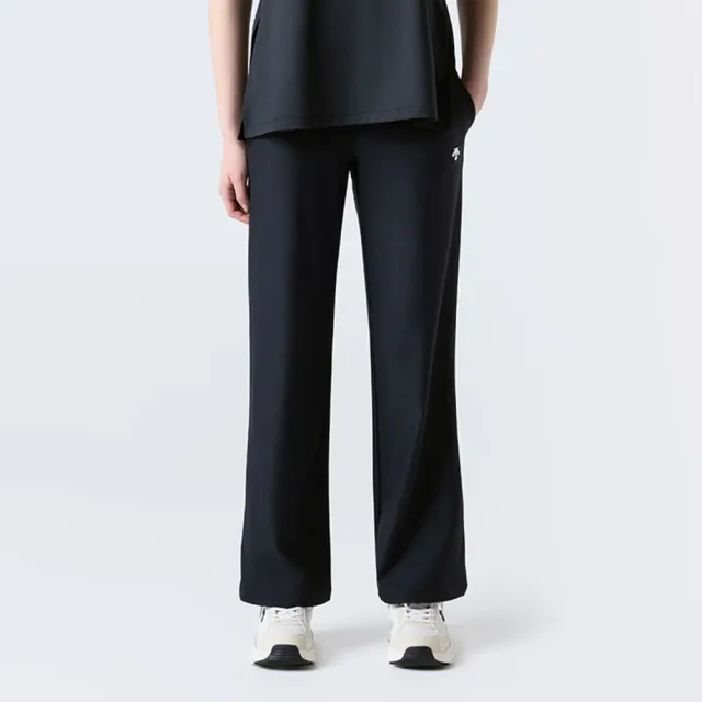 【DESCENTE】長褲 女 運動褲 寬鬆版型 WOMEN RIBBED SEMI-WIDE FLEECE PANTS 黑 SR122PFP13-BLK1