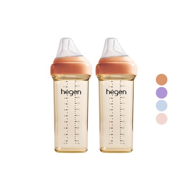 【hegen】總代理｜PCTO™金色奇蹟PPSU多功能方圓型寬口奶瓶 330ml 雙瓶組(嫣粉/沁藍/漾紫/柔褐楓)