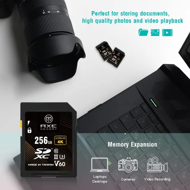 【AXE MEMORY】256GB UHS-II V60 245MB/s 高速專業記憶卡 SDXC U3/C10 支援 4K / UHD 錄影 / 相機 / 遊戲機