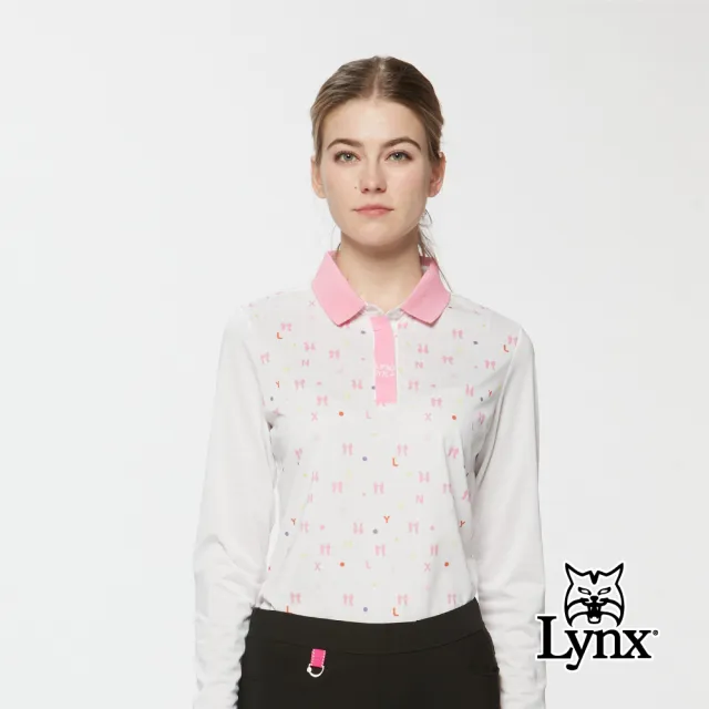 【Lynx Golf】女款吸排小方格蝴蝶結印花下擺開杈長袖POLO衫/高爾夫球衫(二色)