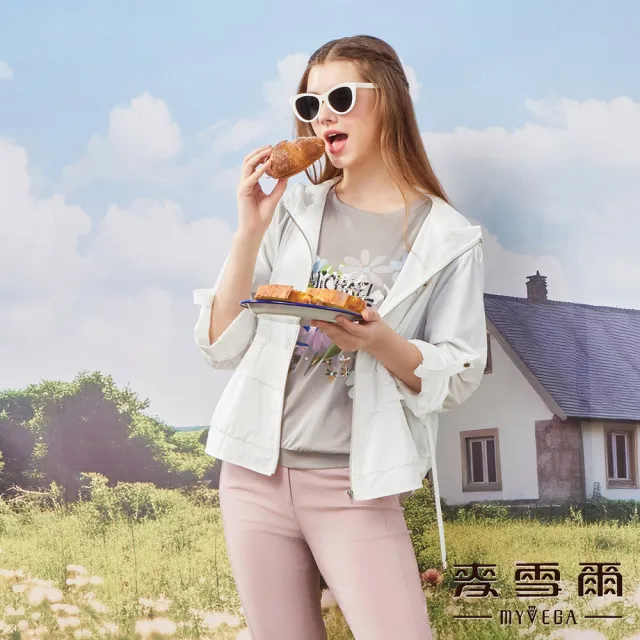 【MYVEGA 麥雪爾】抽繩收腰袖可反摺休閒連帽外套-白