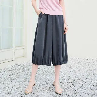 【MYVEGA 麥雪爾】褲管壓褶鬆緊腰套裝八分褲-灰(上下身分開販售)