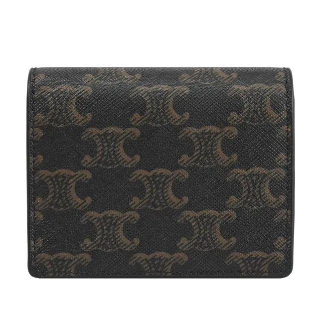 【CELINE】TRIOMPHE COMPACT 經典LOGO印花信用卡證件名片零錢包(深咖)